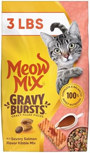 Meow Mix Gravy Bursts, Dry Cat Food, Savory Salmon Flavor, 3 lb. Bag