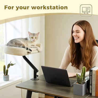 PAWZ Road Cat Desk Bed 360°Rotating Supports to 50 Lbs Cozy Nest for Desk