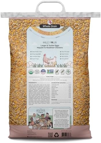Mile Four Organic Chicken Feed, Layer Whole Grain, Non-GMO, US Grown 23 lbs