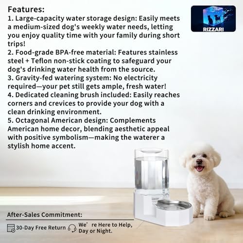 Sfozstra Dog Water Bowl Dispenser: 7L White Gravity Stainless Steel Bowl