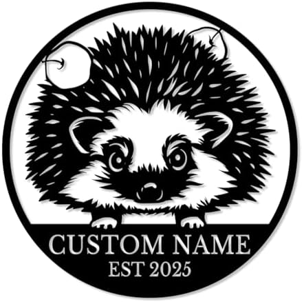 Custom Hedgehog Metal Sign, Personalized Name Wall Art, Unique Home Decor Gift, Garden Memorial Marker, Housewarming Present for Hedgehog Lovers (Style-4)