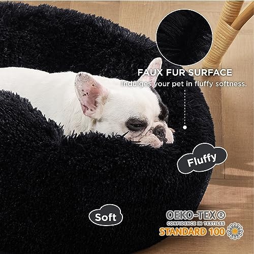 Bedsure Calming Small Medium Dog Bed Donut Washable Puppy Bed,27ins Black