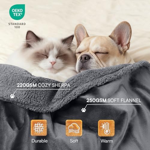 Waterproof Pet Blanket, Liquid Pee Proof Dog Blanket for Sofa Bed Couch, Reversible Sherpa Fleece Furniture Protector Cover for Small Medium Large Dogs Cats, Dark Gray Small（40" x 28"）