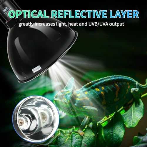 LUCKY HERP Reptile Light Fixture with Dimming Thermostat & Timer, Aluminum 8.5inch Dome Reptile Lamp Fixture, Heat Lamp Fixture for Reptile Bulb Basking Heat Bulb