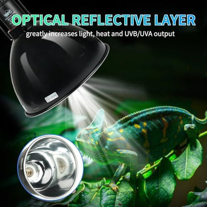 LUCKY HERP Reptile Light Fixture with Dimming Thermostat & Timer, Aluminum 8.5inch Dome Reptile Lamp Fixture, Heat Lamp Fixture for Reptile Bulb Basking Heat Bulb