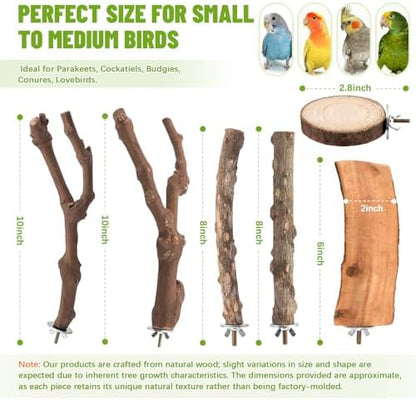 6 Pcs Natural Wood Bird Perch & Platform Set for Cage