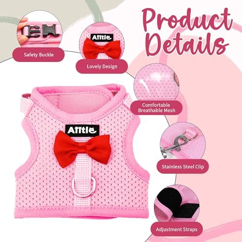 AIITLE Breathable Rabbit Harness and Leash Set with Cute Bow, Pink M