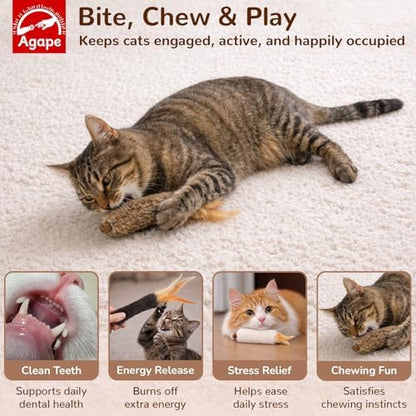 Agape Rabbit Fur Cat Toys with Catnip & Silvervine Gall Fruit, Chew Toys
