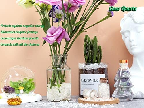 1lb Clear Quartz Aquarium Gravel Rocks Natural Tumbled Healing Crystal Chips Bulk Gemstones Crushed Stones for Fountain Vase Filler Planters Decorative Fish Tank Potted Reiki Energy Balancing