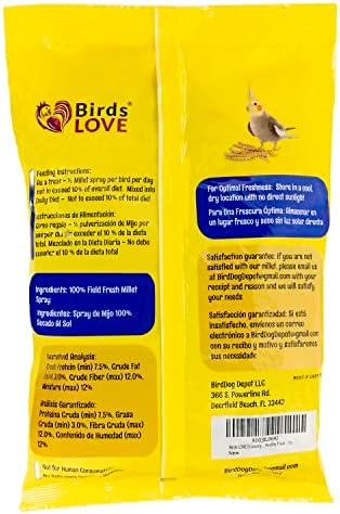 Birds LOVE® Economy Spray Millet for Birds, 7 oz, GMO-Free Natural Millet Spray Treat, Stem-Reduced Edible Tops, Grown in USA, for Parakeets, Cockatiels, Lovebirds, Finches, Canaries -Pack of 2