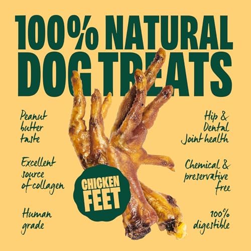 100% Natural Dehydrated Chicken Feet Peanut Butter Flavor For Dog Treats - Organic, No Rawhide, Sensitive Stomach, Nail Free, Odor Free, High Collagen, Hip Joint & Dental Health - 26 Count