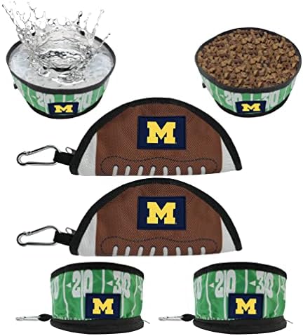 Pets First NCAA Michigan Wolverines Collapsible Dog Travel Bowl Set, 2 Pack Food & Water Bowls for Dogs, Best Portable & Lightweight Leak-Proof Dog Bowls for Travel