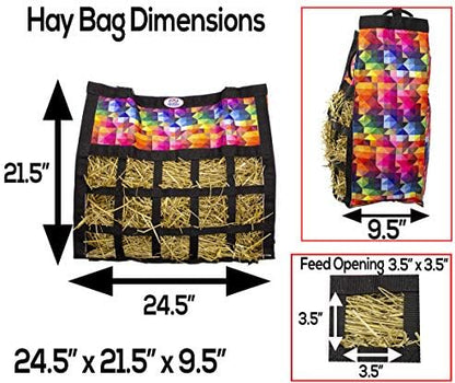 Derby Originals Scratchless Slow Feeder Horse Hay Bag with Super Tough Bottom and 6 Month Warranty (Black with Turquoise Trim)