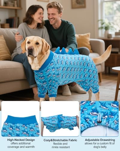 CuteBone Shark Costume Dog Pajamas, Stretchy Spandex Crystal Velvet Sleepwear Coat for Small Dogs, Soft & Warm Pet Outfit Clothes for Cold Weather, Cozy Pullover Design COSP07-4XL