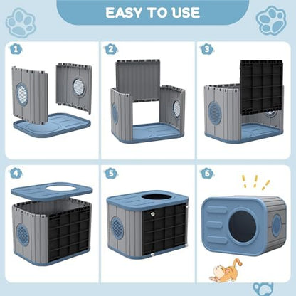 NUNU LAB Cat Litter Box Enclosure, Plastic Cat House Outdoor, Cats House for Indoor, Weatherproof Cat House, Camera Shaped Design, with Escape Door, for Small to Medium Cats (Blue)