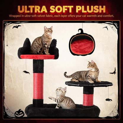 Cat Tree Tower with Litter Box Enclosure, 67''H Cat Tower, Black