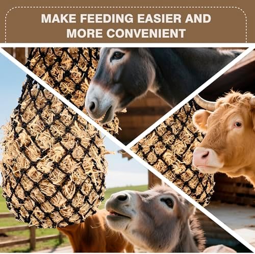 2PCS Slow Feeder Hay Nets Feed Bag for Horses, Extra Thick 40" Slow Feed Hay Net with 2" Holes Hanging Bags for Goat and Livestock Supplies (Black
