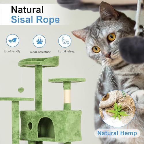 FDW | 54" Cat Tree Tower | Green | Multi-Level Indoor Activity Center