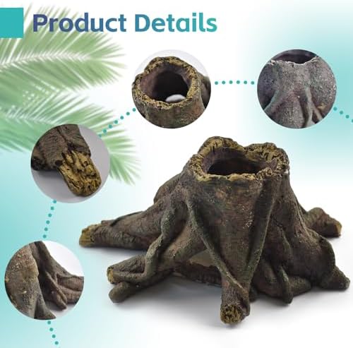 5 PCS Tank Accessories for Bearded Dragon Include Resin Hollow Tree Root Reptile Habitat Hideout Decor Hanging Jungle Vines Flexible Leaves Climbing Decorations for Lizard Gecko Chameleon Spider