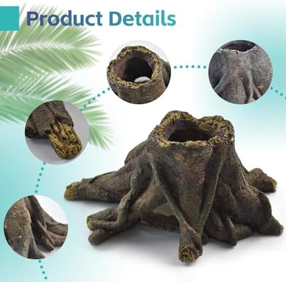 5 PCS Tank Accessories for Bearded Dragon Include Resin Hollow Tree Root Reptile Habitat Hideout Decor Hanging Jungle Vines Flexible Leaves Climbing Decorations for Lizard Gecko Chameleon Spider