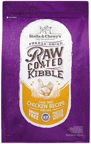 Stella & Chewy's Raw Coated Cat Food - High Protein, Grain-Free Kibble with Cage-Free Chicken - Premium Digestive Support with Probiotics - Natural Small Kibble - Perfect For Picky Eaters - 5 lb Bag