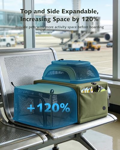 Pecute Top Expandable Airline Approved Pet Carrier for Cats, Olive Green