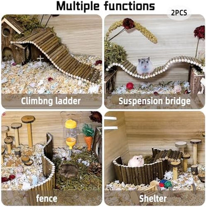 2-Pack Rat Bendy Long Suspension Bridges 15.7 x 3.9 Inch Hamster Climbing Ladder Flexible Hamster Wooden Bridge for Mouse Rat