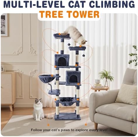 71 Inch Large Cat Tree Tower with Sisal Scratching Post