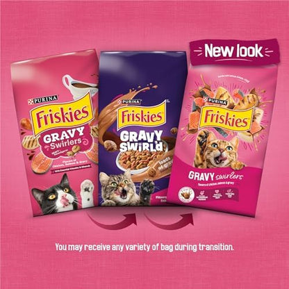 Friskies Purina Dry Cat Food Gravy Swirl'd with Flavors of Chicken, Salmon and Gravy - 3.15 lb. Bag