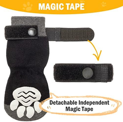 PUPTECK Anti-Slip Dog Socks with Double Sides Grips for Small Medium Large Dogs Hardwood Floors Prevents Licking, Dog Shoes for Hot Pavement Traction Control Paw Protector for Senior Dogs,Golden Paw L