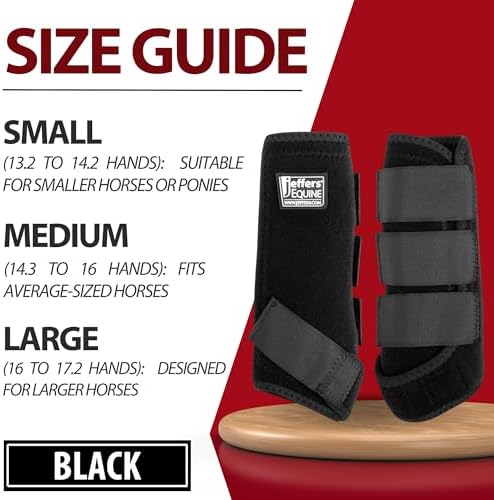 Jeffers Equine Protective Horse Boots 1 Pair Black, Safe Neoprene Leg Guards & Comfortable Fit, Durable Strap Closures, Front & Hind Support, Equestrian Accessories for Travel & Riding - Medium