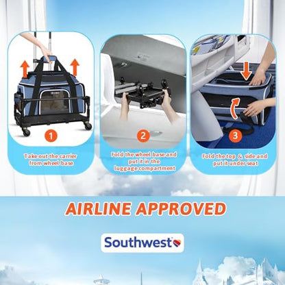 Petskd Top & Side Expandable Small Pet Carrier with Wheels Airline Approved