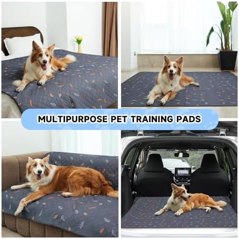 Sunheir Washable Pee Pads for Dogs 2-Pack Reusable Puppy Pads Pet Training Pads, Waterproof Dog Pee Pads for Crate, Whelping Pad, Non-Slip Protects Against Urine Leakage (Leaves - Deep Grey, 31x36)