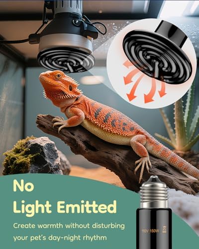 Pawfly 150 W E26 Ceramic Heat Emitter for Reptiles, No Light Emitting Reptile Heat Lamp Bulb, Infrared Ceramic Heat Bulb for Amphibian Chicken Snake Lizard, Ceramics Heat Lamp, Pet Brooder Coop Heater