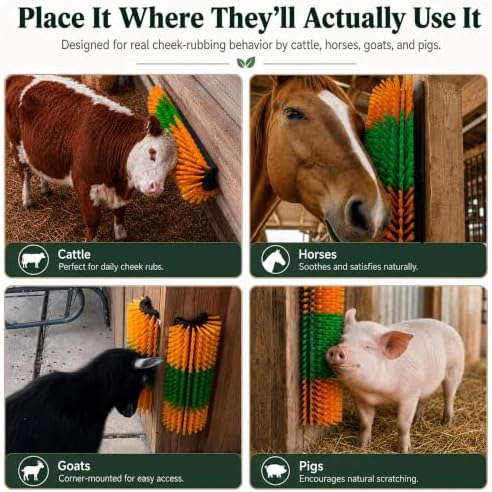 Livestock Scratching Brush 1-Pack — Cattle Horse Goat Pig Sheep Grooming Post, High-Visibility Animal Scratcher, Stress Relief Goat Toys for Summer Itch & Shedding