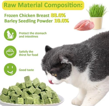 Freeze-Dried Cat Grass Treats with Premium Gourmet Blend - Natural Hairball Control & Gut Health Support for Cats (Chicken Breast Formula, 1.76 oz)