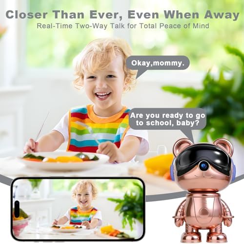 3K Indoor Security Camera Robot, Rose Gold Bear Baby Monitor and Pet Camera