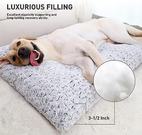 KSIIA Washable Dog Beds Jumbo Dog Crate Bed Deluxe Plush Mat 53"x36" Gray