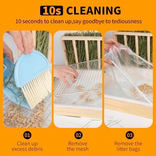 BESNEW 3 in 1 Rabbit Hay Feeder with Litter Box,Upgraded Wooden Hay Feeder Set for Guinea Pig Chinchilla Bunny Other Small Animals,Quick Cleaning & Large Capacity & Preventing Waste