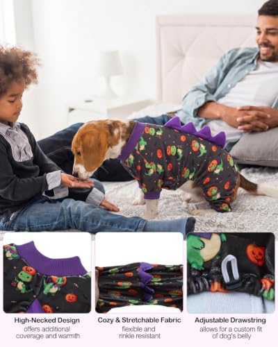 CuteBone Dinosaur Costume Halloween Dog Pajamas, Stretchy Spandex Crystal Velvet Sleepwear Coat for Small Dogs, Soft & Warm Pet Outfit Clothes for Cold Weather, Cozy Pullover Design COSP24L