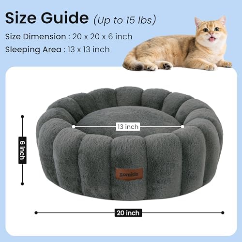 ZOMISIA Cute Cat Beds for Indoor Cats, Striped Small Donut Dog Bed for Puppy and Kitten, Anti-Slip Bottom, Grey