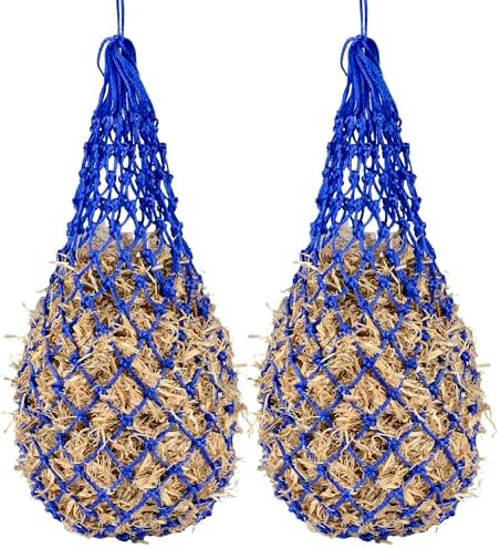 2PCS Slow Feeder Hay Nets Feed Bag for Horses, Extra Thick 40" Slow Feed Hay Net with 2" Holes Hanging Bags for Goat and Livestock Supplies (Blue