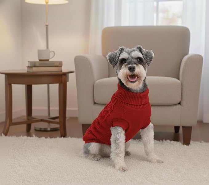 Dog Warm Christmas Winter Sweater Pet Clothes Knitwear for Medium Dog for Corgi, West Highland, Schnauzer, Border Collie, Dog Outfits (Red-XL)