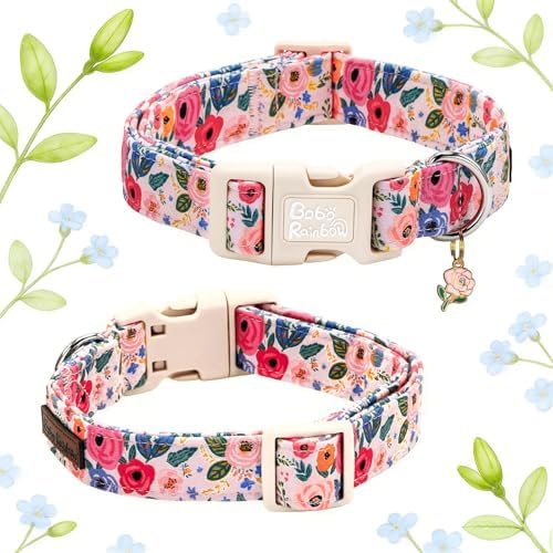 Spring Light Pink Floral Print Dog Collar for Medium Dogs
