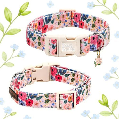 Spring Light Pink Floral Print Dog Collar for Small Dogs