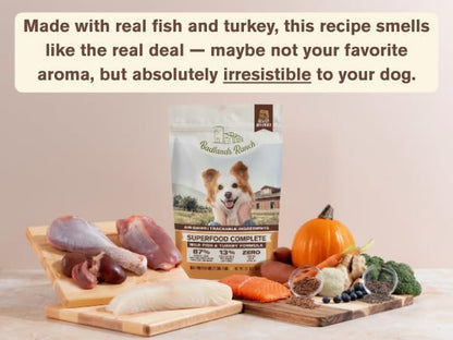 BADLANDS RANCH Air-Dried Fish & Turkey Dog Food, 87% Meat, 64 oz