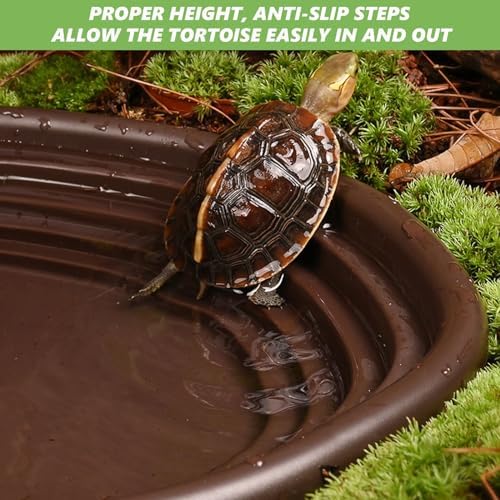 3PCS Tortoise Water Bowl with Ramp Leaf Tortoise Water Food Dish Turtle Pool Tortoise Bathing Pool Reptile Water Dish Large Soaking Dish Box Turtle Habitat Accessories