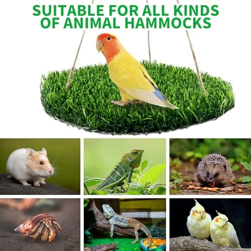 FlidRunest Large Bird Foraging Mat Toys, Natural Bird Grass Hammock Swing Toy with Hooks, Climbing Perch Hanging Toy for Parakeets, Parrot, Cockatiels, Bearded Dragon, Snake
