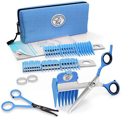 NO Buzz Dog Clippers, Tiny Trim Safety Scissor. A Silent Low Noise Pet Grooming Clipper, Right Handed Blue