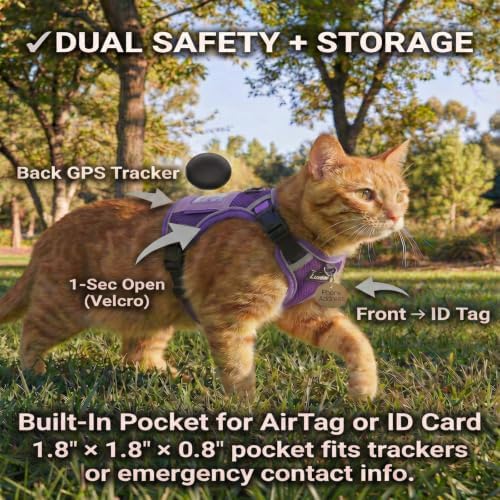 Luxelle Escape-Proof Cat Harness and Leash Set – Adjustable No Pull Soft Vest with 360° Reflective Straps, Built-in Pocket & Wrist Strap, Breathable Mesh Outdoor Harness for Cats & Kittens